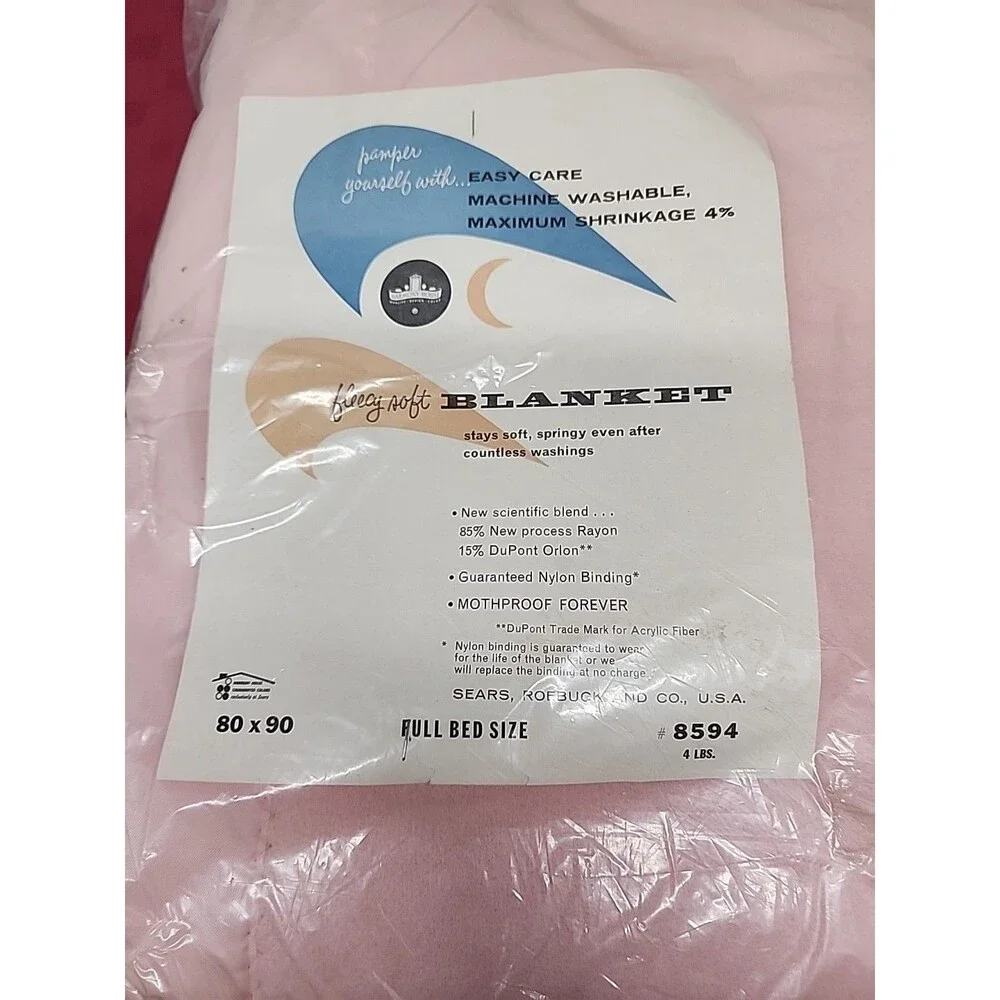 VTG Harmony House For Sears Pink Fleecy Soft Blanket 80 X 90 New W Tags 1960s
